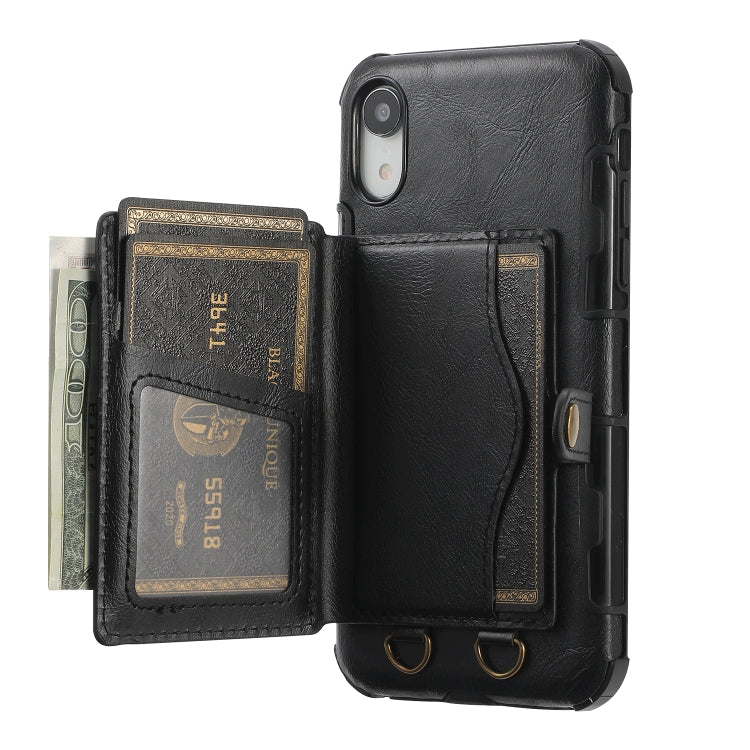For iPhone X / XS Crazy Horse Texture PU + TPU Shockproof Back Cover Case with Card Slots & Holder & Wallet & Crossbody Strap