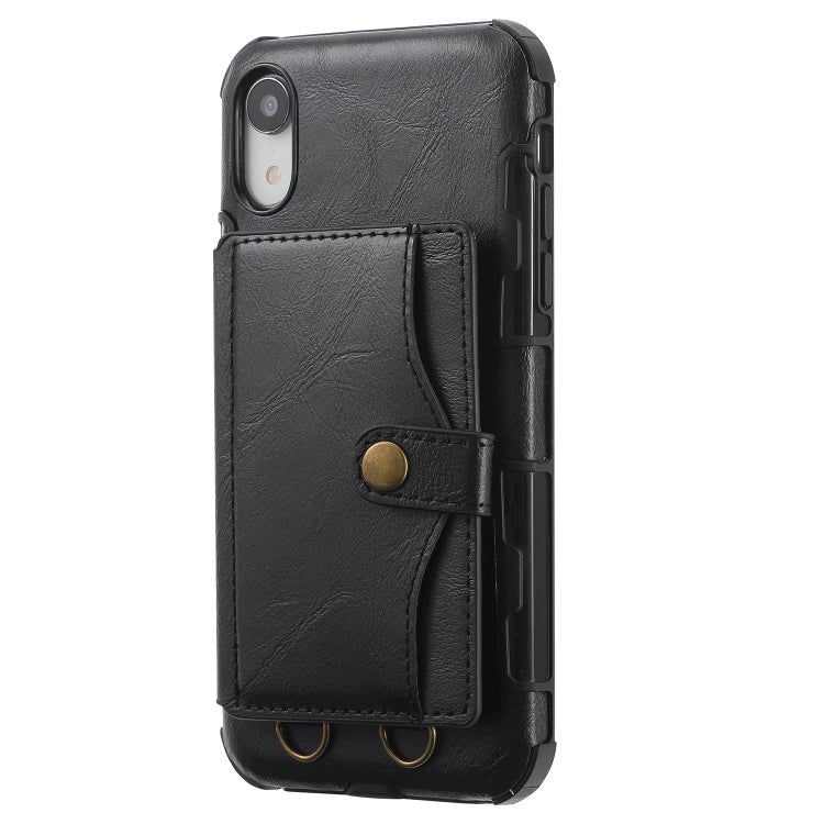 For iPhone X / XS Crazy Horse Texture PU + TPU Shockproof Back Cover Case with Card Slots & Holder & Wallet & Crossbody Strap