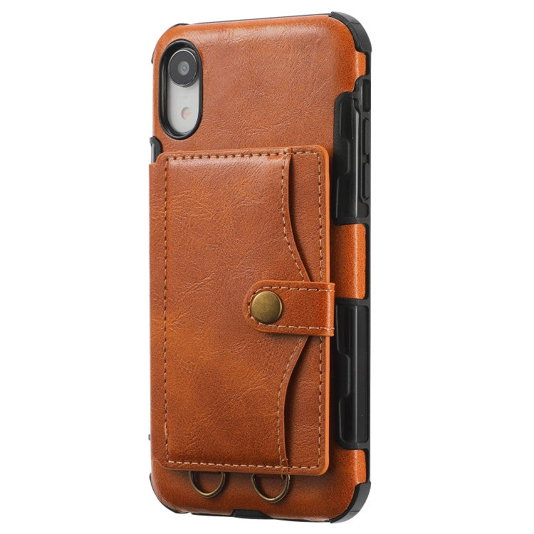 For iPhone X / XS Crazy Horse Texture PU + TPU Shockproof Back Cover Case with Card Slots & Holder & Wallet & Crossbody Strap