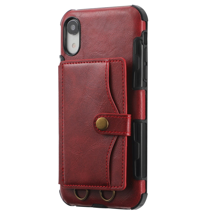 For iPhone XR Crazy Horse Texture PU + TPU Shockproof Back Cover Case with Card Slots & Holder & Wallet & Crossbody Strap