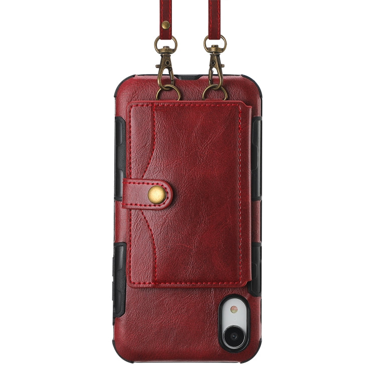 For iPhone XR Crazy Horse Texture PU + TPU Shockproof Back Cover Case with Card Slots & Holder & Wallet & Crossbody Strap