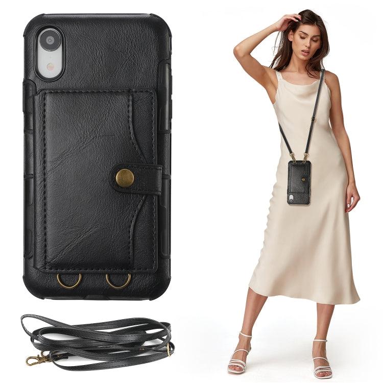 For iPhone XR Crazy Horse Texture PU + TPU Shockproof Back Cover Case with Card Slots & Holder & Wallet & Crossbody Strap