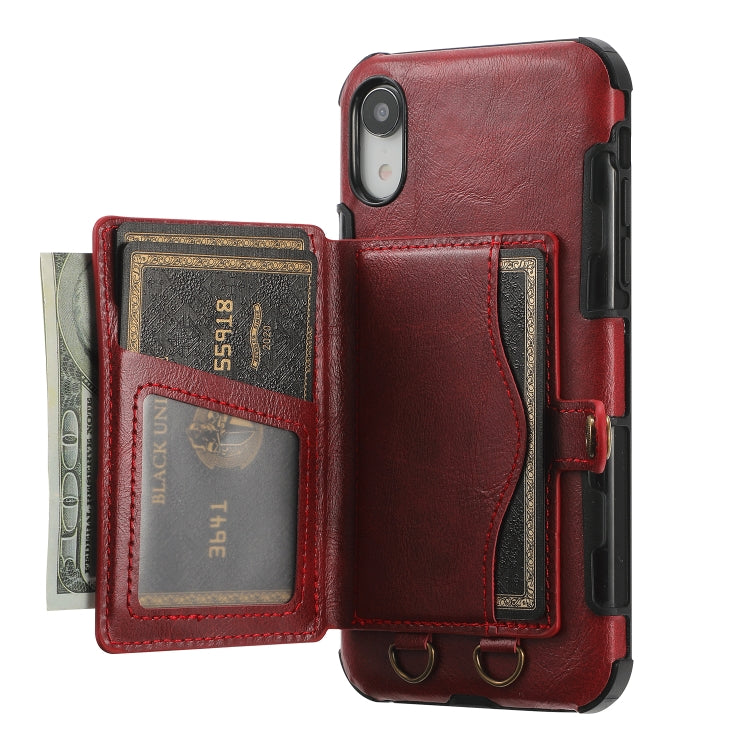 For iPhone XS Max Crazy Horse Texture PU + TPU Shockproof Back Cover Case with Card Slots & Holder & Wallet & Crossbody Strap