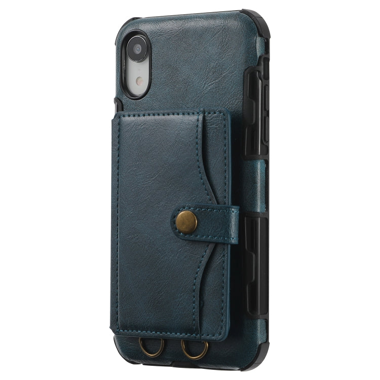 For iPhone XS Max Crazy Horse Texture PU + TPU Shockproof Back Cover Case with Card Slots & Holder & Wallet & Crossbody Strap