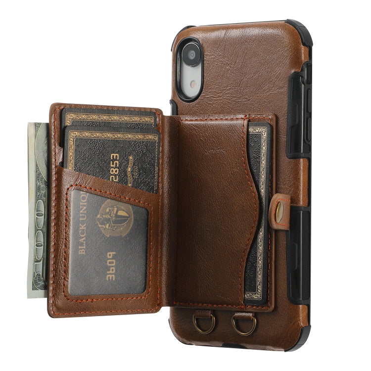 For iPhone XS Max Crazy Horse Texture PU + TPU Shockproof Back Cover Case with Card Slots & Holder & Wallet & Crossbody Strap
