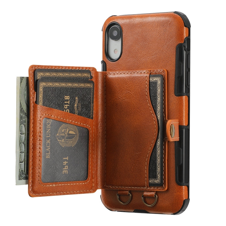 For iPhone XS Max Crazy Horse Texture PU + TPU Shockproof Back Cover Case with Card Slots & Holder & Wallet & Crossbody Strap