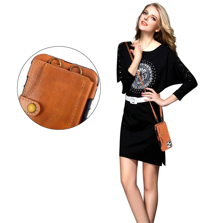 For iPhone 11 Crazy Horse Texture PU + TPU Shockproof Back Cover Case with Card Slots & Holder & Wallet & Crossbody Strap