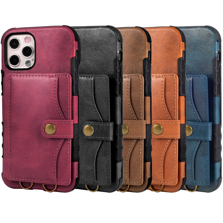 For iPhone 12 mini Crazy Horse Texture PU + TPU Shockproof Back Cover Case with Card Slots & Holder & Wallet & Crossbody Strap