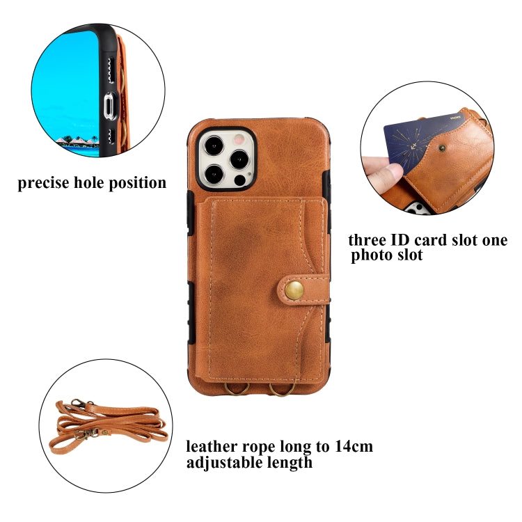 For iPhone 12 mini Crazy Horse Texture PU + TPU Shockproof Back Cover Case with Card Slots & Holder & Wallet & Crossbody Strap