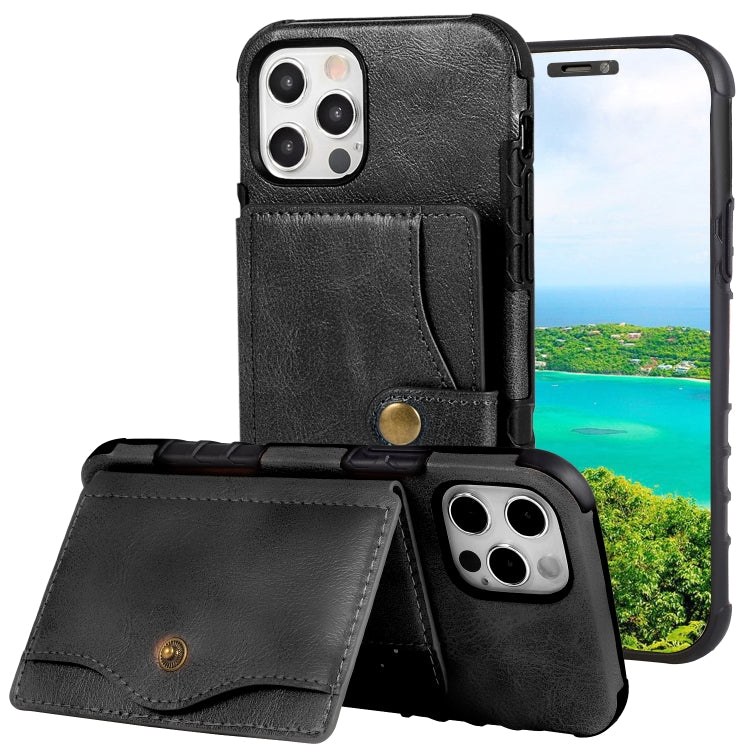 For iPhone 12 / 12 Pro Crazy Horse Texture PU + TPU Shockproof Back Cover Case with Card Slots & Holder & Wallet & Crossbody Strap