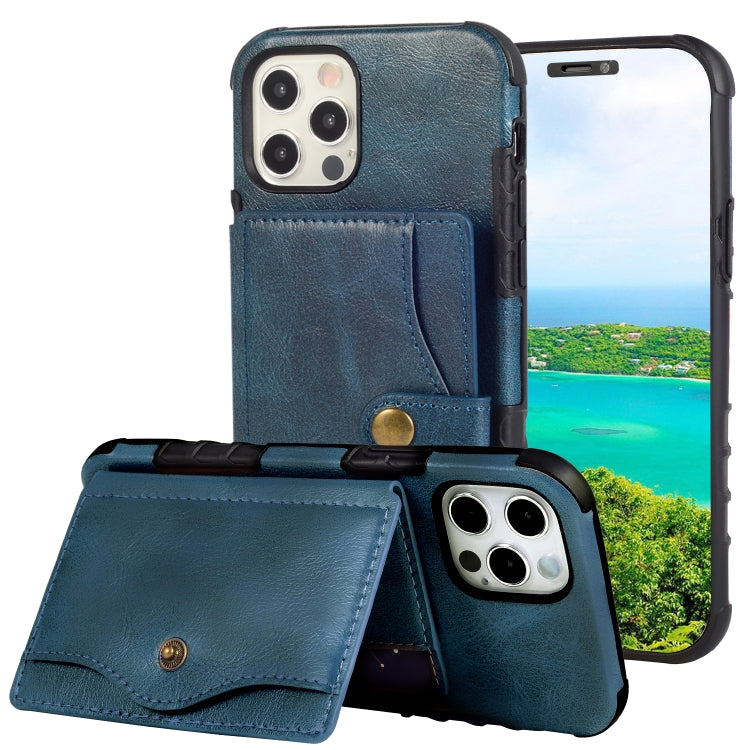 For iPhone 12 Pro Max Crazy Horse Texture PU + TPU Shockproof Back Cover Case with Card Slots & Holder & Wallet & Crossbody Strap