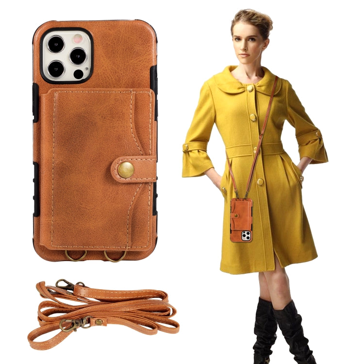 For iPhone 12 Pro Max Crazy Horse Texture PU + TPU Shockproof Back Cover Case with Card Slots & Holder & Wallet & Crossbody Strap