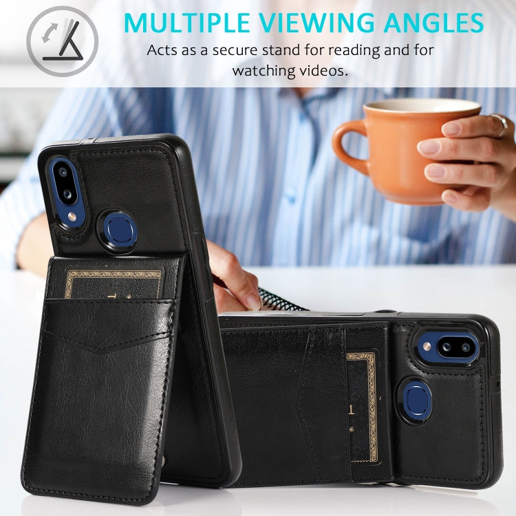 For Samsung Galaxy A10s Solid Color PC + TPU Protective Case with Holder & Card Slots