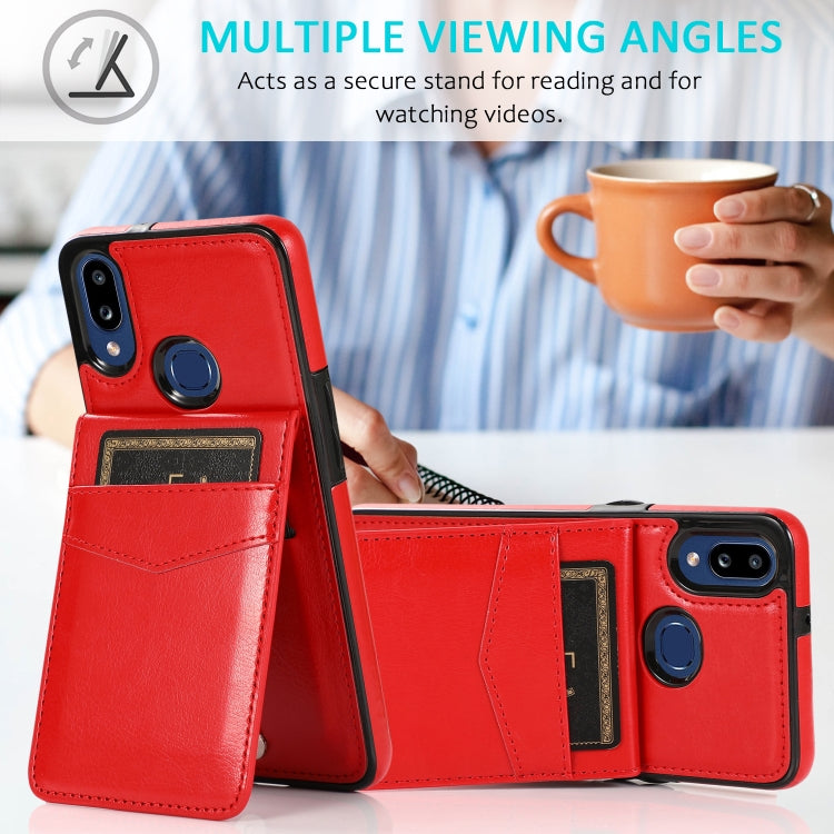 For Samsung Galaxy A10s Solid Color PC + TPU Protective Case with Holder & Card Slots