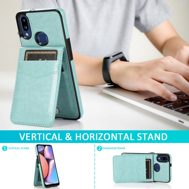 For Samsung Galaxy A10s Solid Color PC + TPU Protective Case with Holder & Card Slots