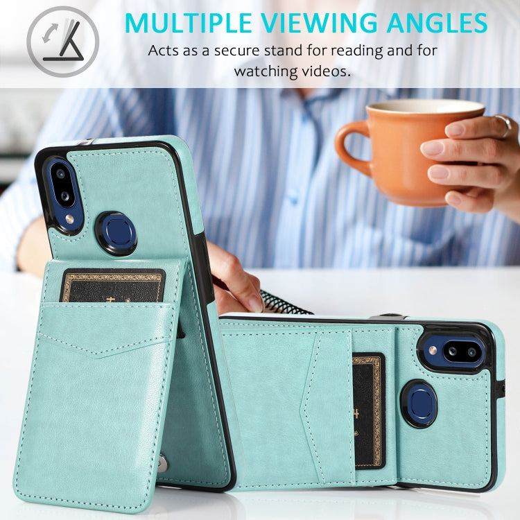 For Samsung Galaxy A10s Solid Color PC + TPU Protective Case with Holder & Card Slots