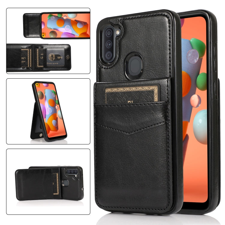 For Samsung Galaxy A11 Solid Color PC + TPU Protective Case with Holder & Card Slots