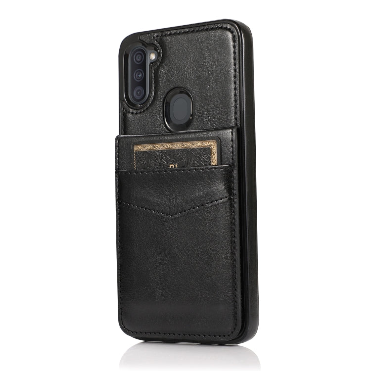 For Samsung Galaxy A11 Solid Color PC + TPU Protective Case with Holder & Card Slots