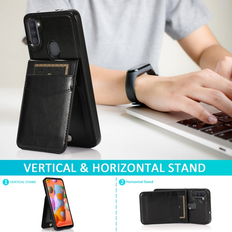 For Samsung Galaxy A11 Solid Color PC + TPU Protective Case with Holder & Card Slots