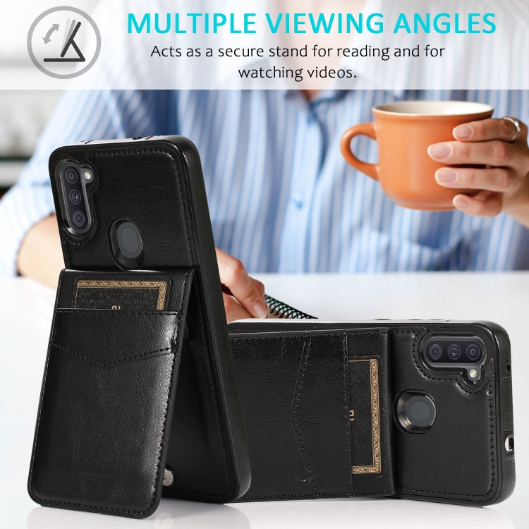 For Samsung Galaxy A11 Solid Color PC + TPU Protective Case with Holder & Card Slots