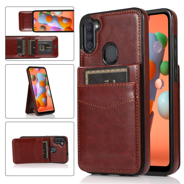 For Samsung Galaxy A11 Solid Color PC + TPU Protective Case with Holder & Card Slots