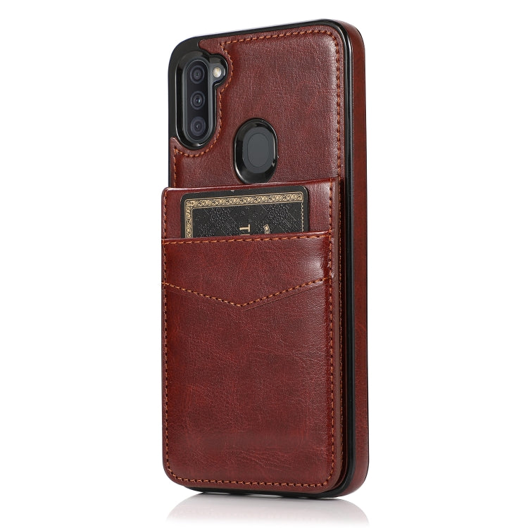 For Samsung Galaxy A11 Solid Color PC + TPU Protective Case with Holder & Card Slots