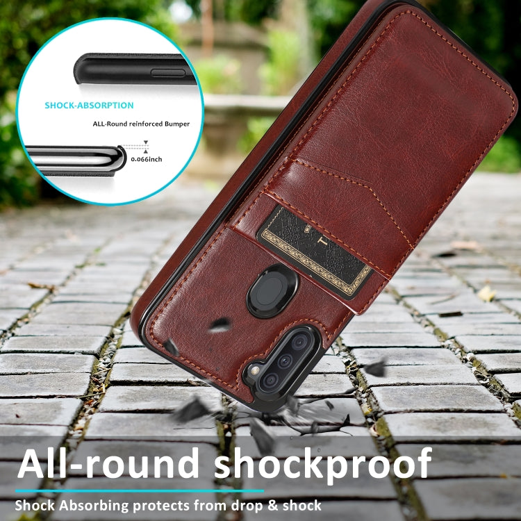 For Samsung Galaxy A11 Solid Color PC + TPU Protective Case with Holder & Card Slots