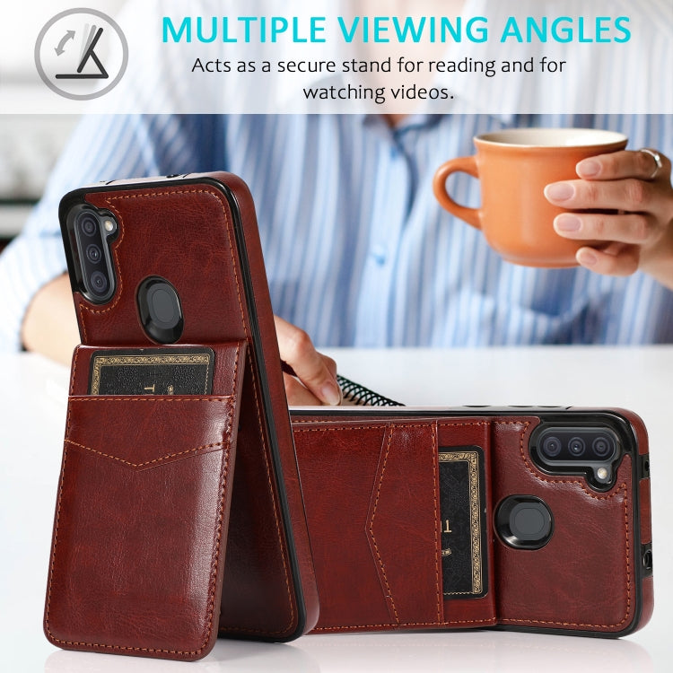 For Samsung Galaxy A11 Solid Color PC + TPU Protective Case with Holder & Card Slots