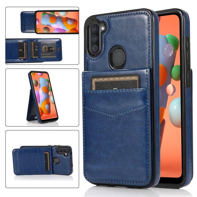 For Samsung Galaxy A11 Solid Color PC + TPU Protective Case with Holder & Card Slots