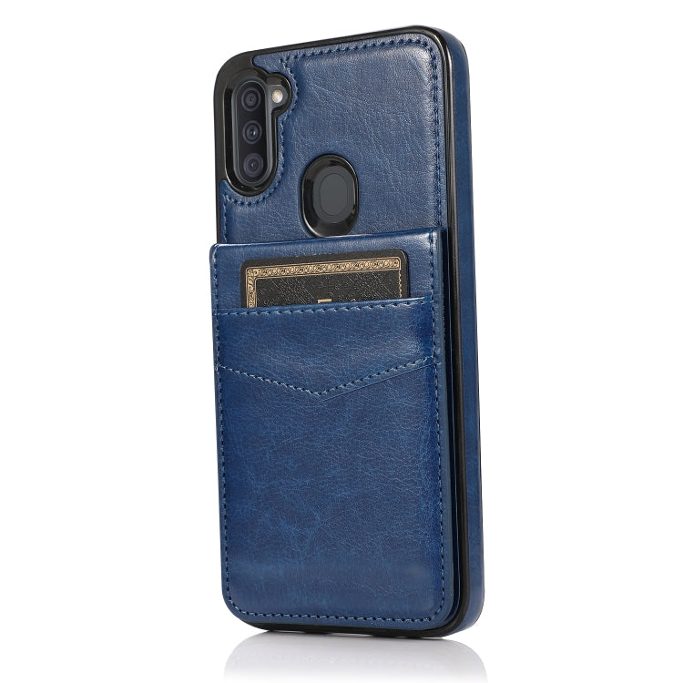 For Samsung Galaxy A11 Solid Color PC + TPU Protective Case with Holder & Card Slots