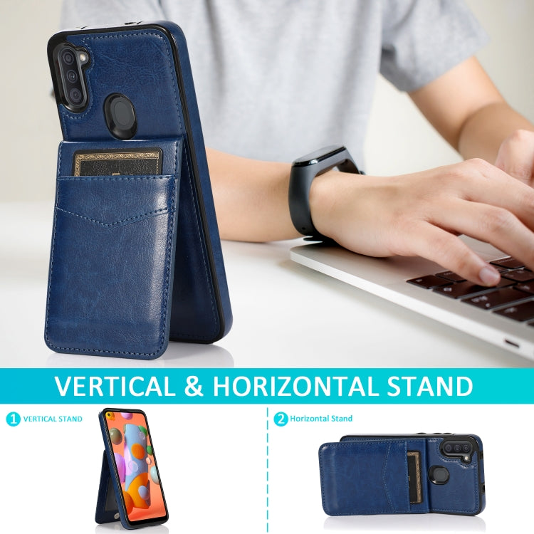 For Samsung Galaxy A11 Solid Color PC + TPU Protective Case with Holder & Card Slots