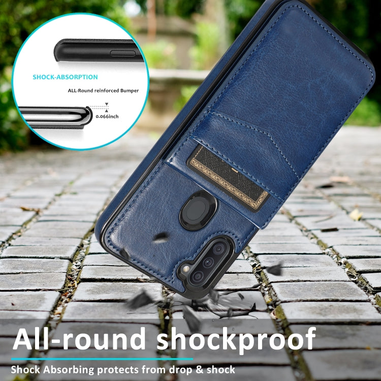For Samsung Galaxy A11 Solid Color PC + TPU Protective Case with Holder & Card Slots