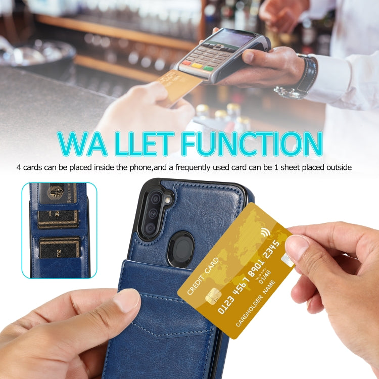 For Samsung Galaxy A11 Solid Color PC + TPU Protective Case with Holder & Card Slots