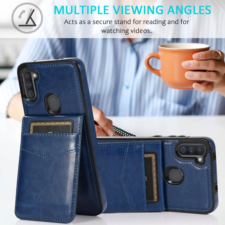 For Samsung Galaxy A11 Solid Color PC + TPU Protective Case with Holder & Card Slots