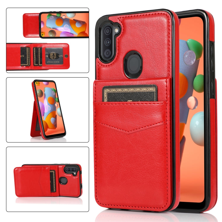 For Samsung Galaxy A11 Solid Color PC + TPU Protective Case with Holder & Card Slots