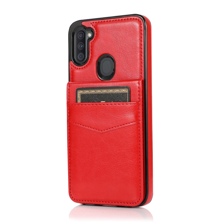 For Samsung Galaxy A11 Solid Color PC + TPU Protective Case with Holder & Card Slots