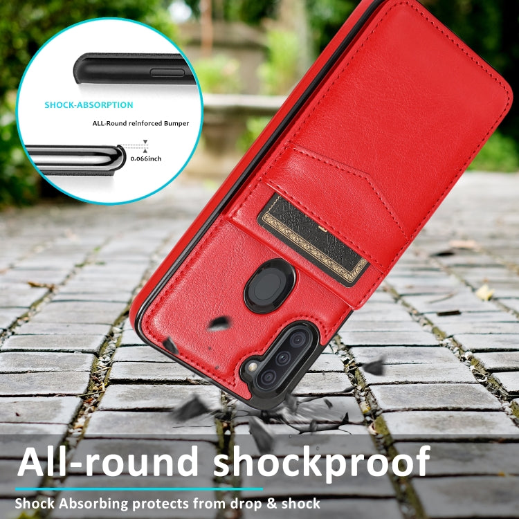 For Samsung Galaxy A11 Solid Color PC + TPU Protective Case with Holder & Card Slots