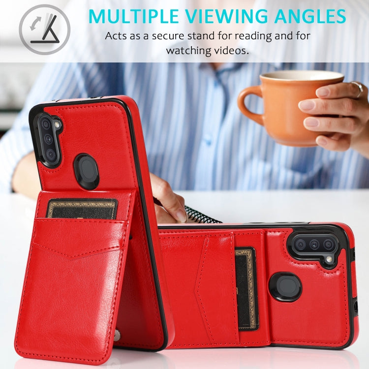 For Samsung Galaxy A11 Solid Color PC + TPU Protective Case with Holder & Card Slots