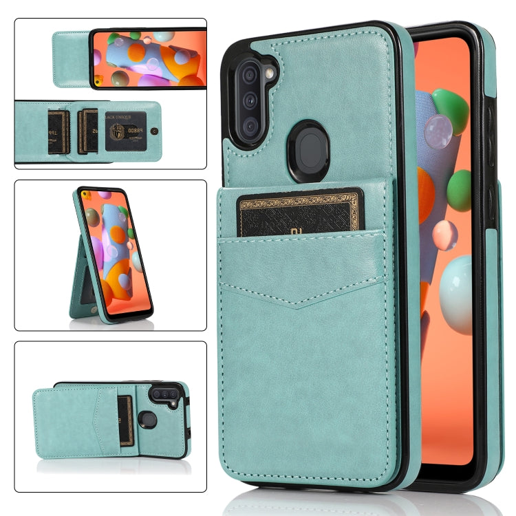 For Samsung Galaxy A11 Solid Color PC + TPU Protective Case with Holder & Card Slots
