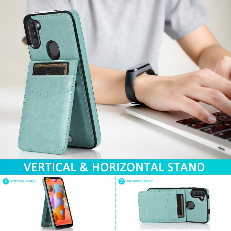For Samsung Galaxy A11 Solid Color PC + TPU Protective Case with Holder & Card Slots