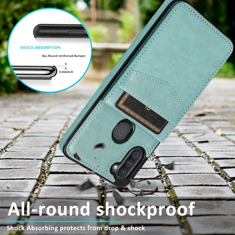 For Samsung Galaxy A11 Solid Color PC + TPU Protective Case with Holder & Card Slots