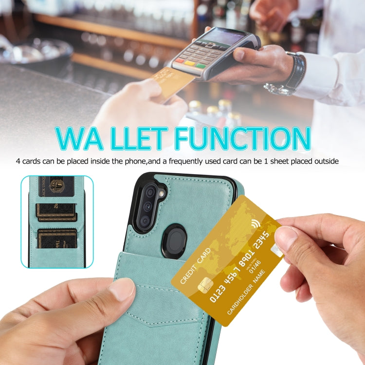 For Samsung Galaxy A11 Solid Color PC + TPU Protective Case with Holder & Card Slots