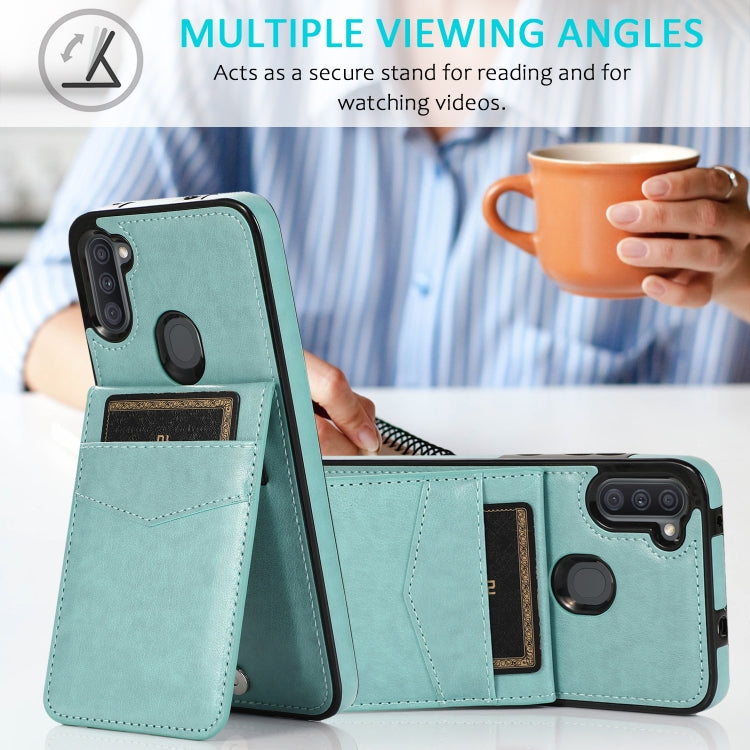 For Samsung Galaxy A11 Solid Color PC + TPU Protective Case with Holder & Card Slots