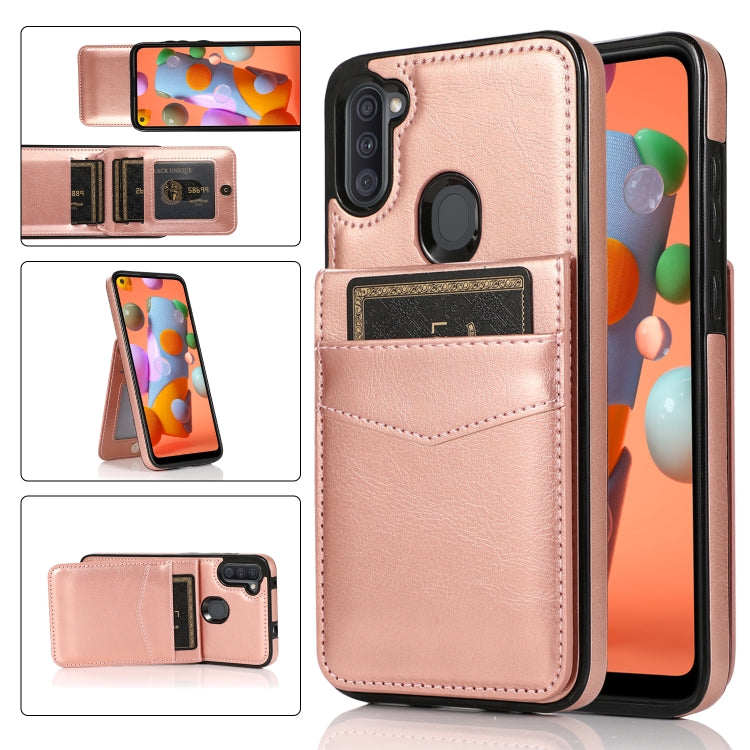 For Samsung Galaxy A11 Solid Color PC + TPU Protective Case with Holder & Card Slots