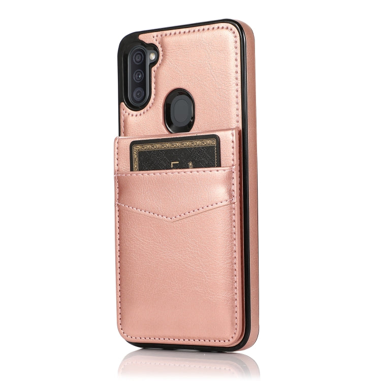For Samsung Galaxy A11 Solid Color PC + TPU Protective Case with Holder & Card Slots