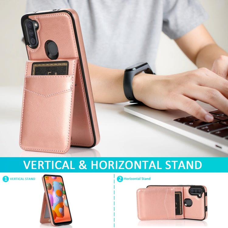For Samsung Galaxy A11 Solid Color PC + TPU Protective Case with Holder & Card Slots