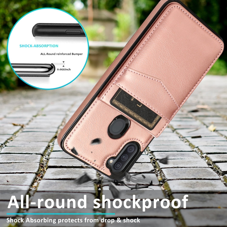 For Samsung Galaxy A11 Solid Color PC + TPU Protective Case with Holder & Card Slots