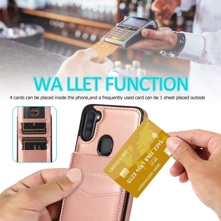 For Samsung Galaxy A11 Solid Color PC + TPU Protective Case with Holder & Card Slots