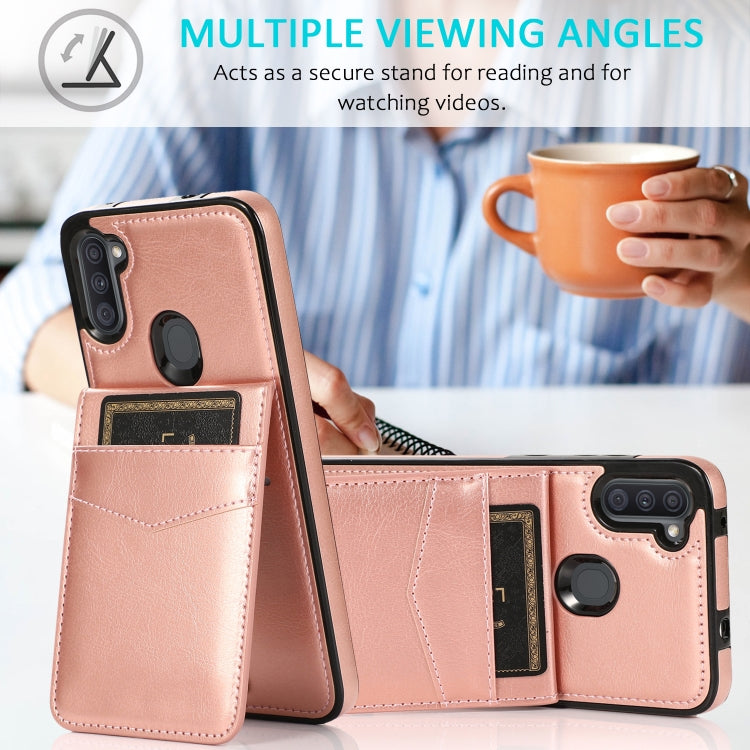 For Samsung Galaxy A11 Solid Color PC + TPU Protective Case with Holder & Card Slots