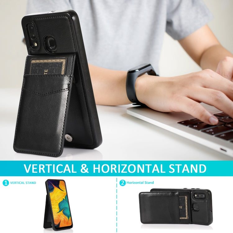 For Samsung Galaxy A20 / A30 Solid Color PC + TPU Protective Case with Holder & Card Slots